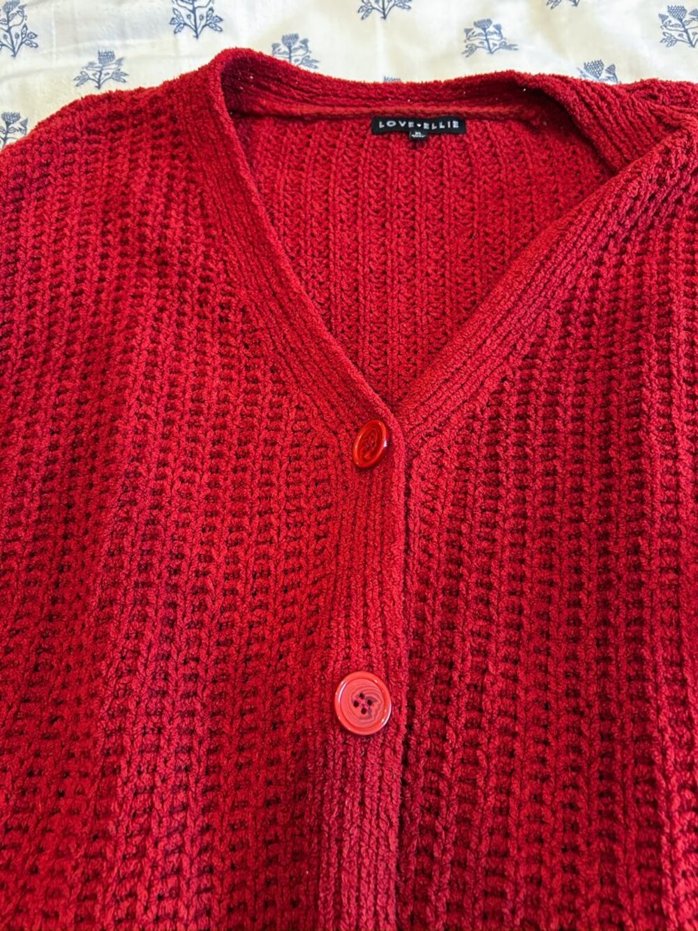 Red Chunky Cozy Knit Cropped Cardigan Sweater Button Front | Size XL - Picture 3 of 6